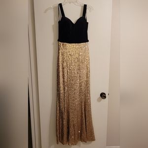 Black Velvet and Gold Sequin Prom Dress